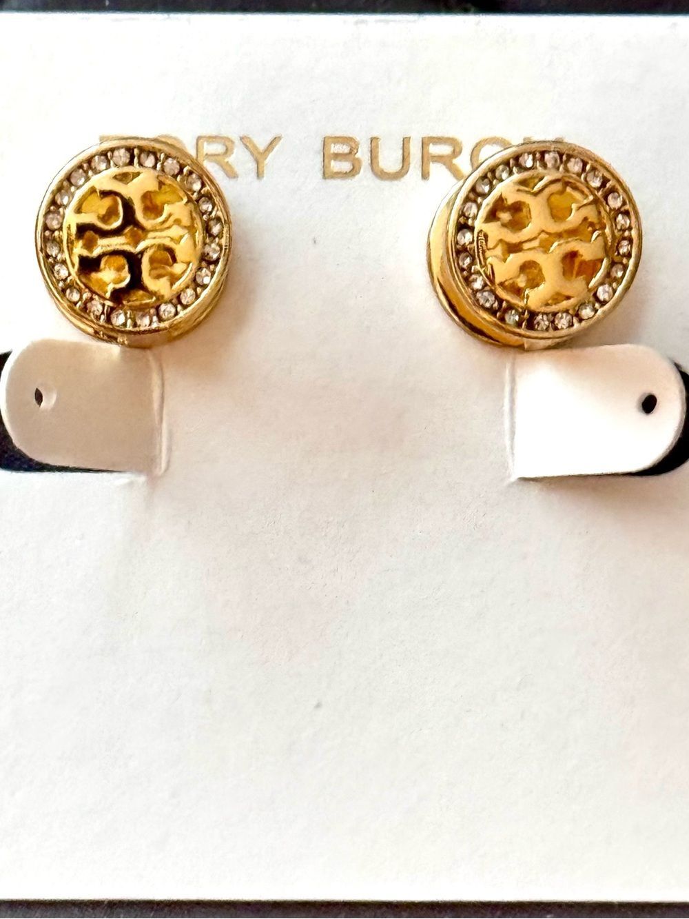 NWT Tory Burch Reversible Gold Tone Double T Logo Pavé & Black Enamel Huggie
